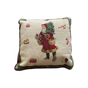 Vintage Needlepoint Christmas Santa Claus St. Nicholas Pillow Cottagecore